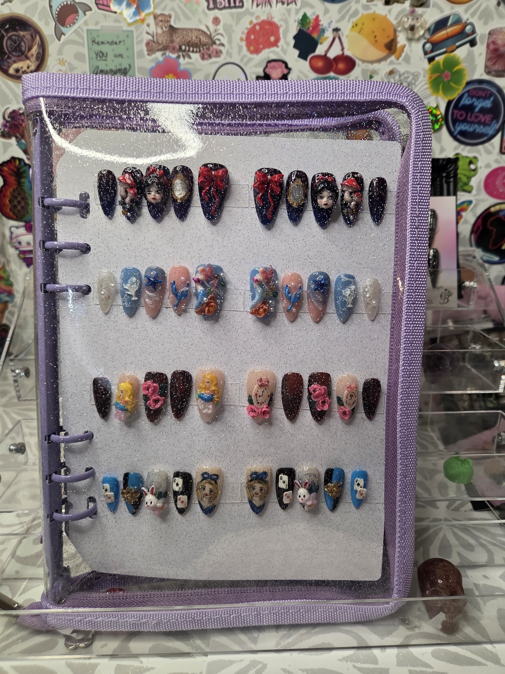 Assorted Press-On Nail Set in Black, Pink, Blue and Nude